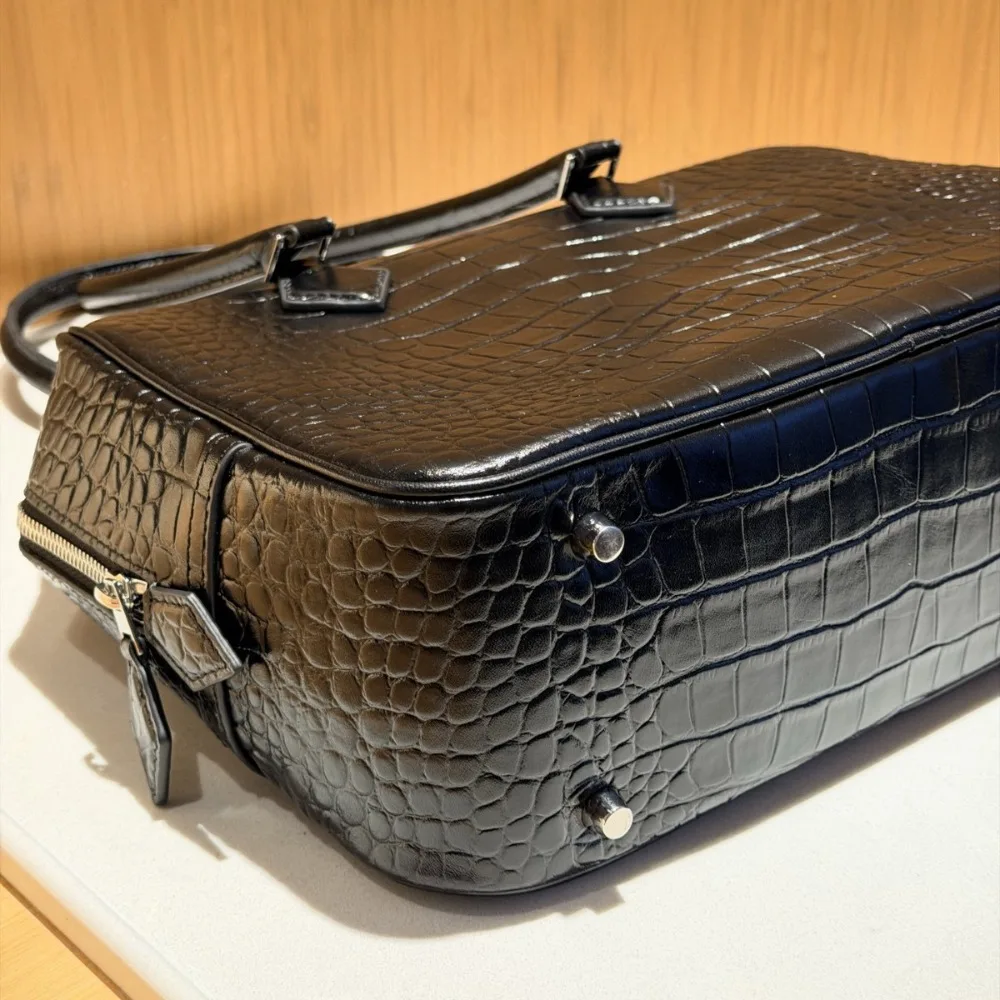 New Crocodile Pattern Men's and Women's Briefcase Large-capacity Casual Portable Travel Bag High-end Fashion Computer Feather