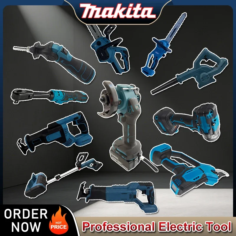 

Многофункциональные электроинструменты Makita: Бесщеточная цифровая угловая шлифмашина, Электрическая цепная пила для обрезки, Торцевой ключ, Электрическая воздуходувка