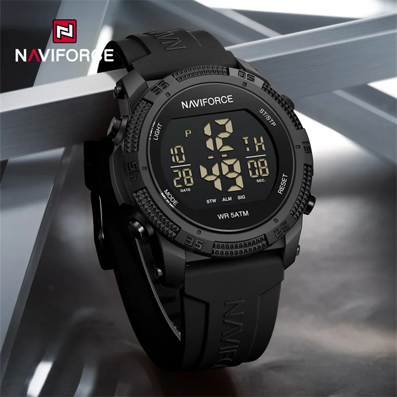 NAVIFORCE-Montres de sport numériques étanches pour hommes, montre-bracelet électronique, réveil décontracté, bracelet en silicone, haute qualité,