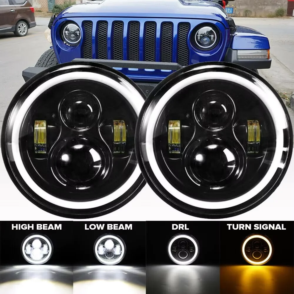 2PCS 7 Inch Motorcycle LED Headlight Hi/Low Beam DRL Turn Signal 7