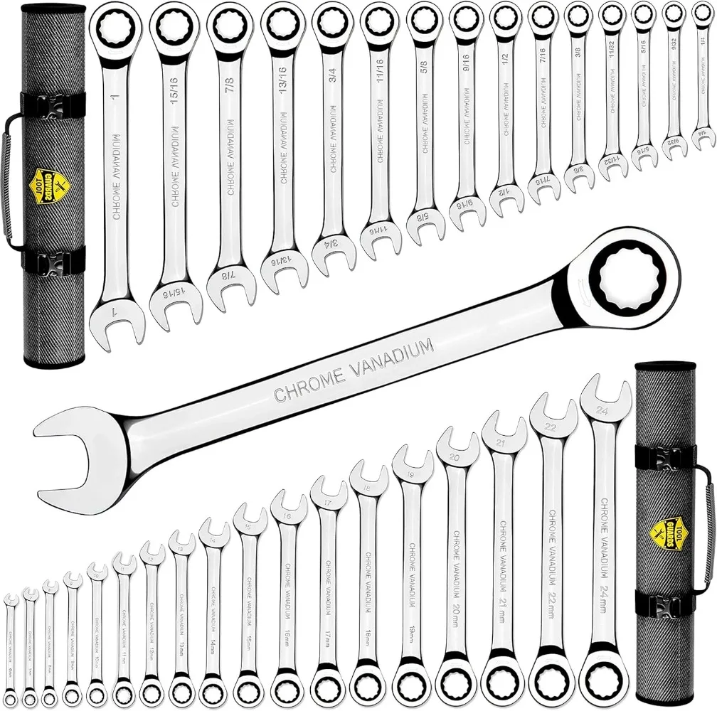 

Complete Ratcheting Wrench Set 33pcsMetric and Standard，Combination Ratchet Wrench Set - 100% Lifetime Satisfaction Guarantee