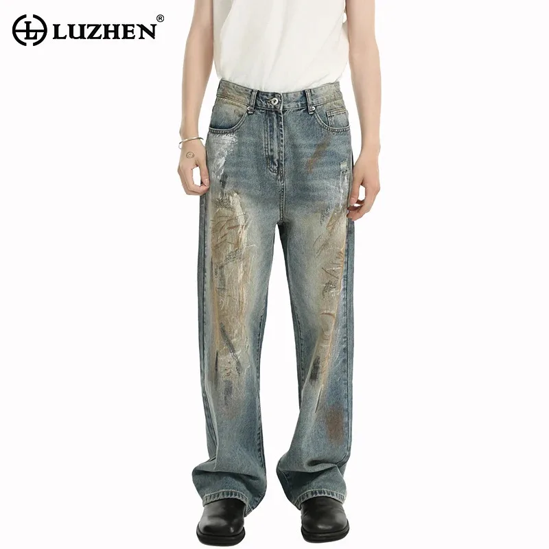 

LUZHEN 2025 New Personalized Paint Printed Loose Casual Denim Pants Men's Fashion High Quality Trendy Handsome Male Jeans JY2226