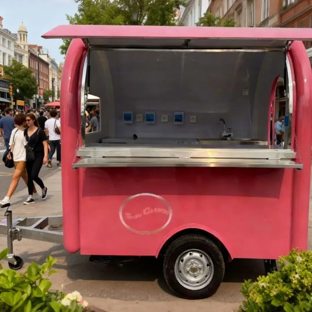 

Bright Pink Outdoor Food Trailer round Cute Shape Exquisite Compact Appearance Ideal for Street Food Catering