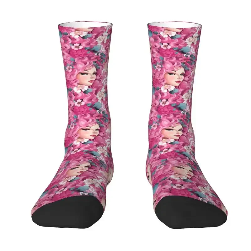 

Fashion Printing Pink Barbies Faces Socks for Men Women Stretchy Summer Autumn Winter Crew Socks