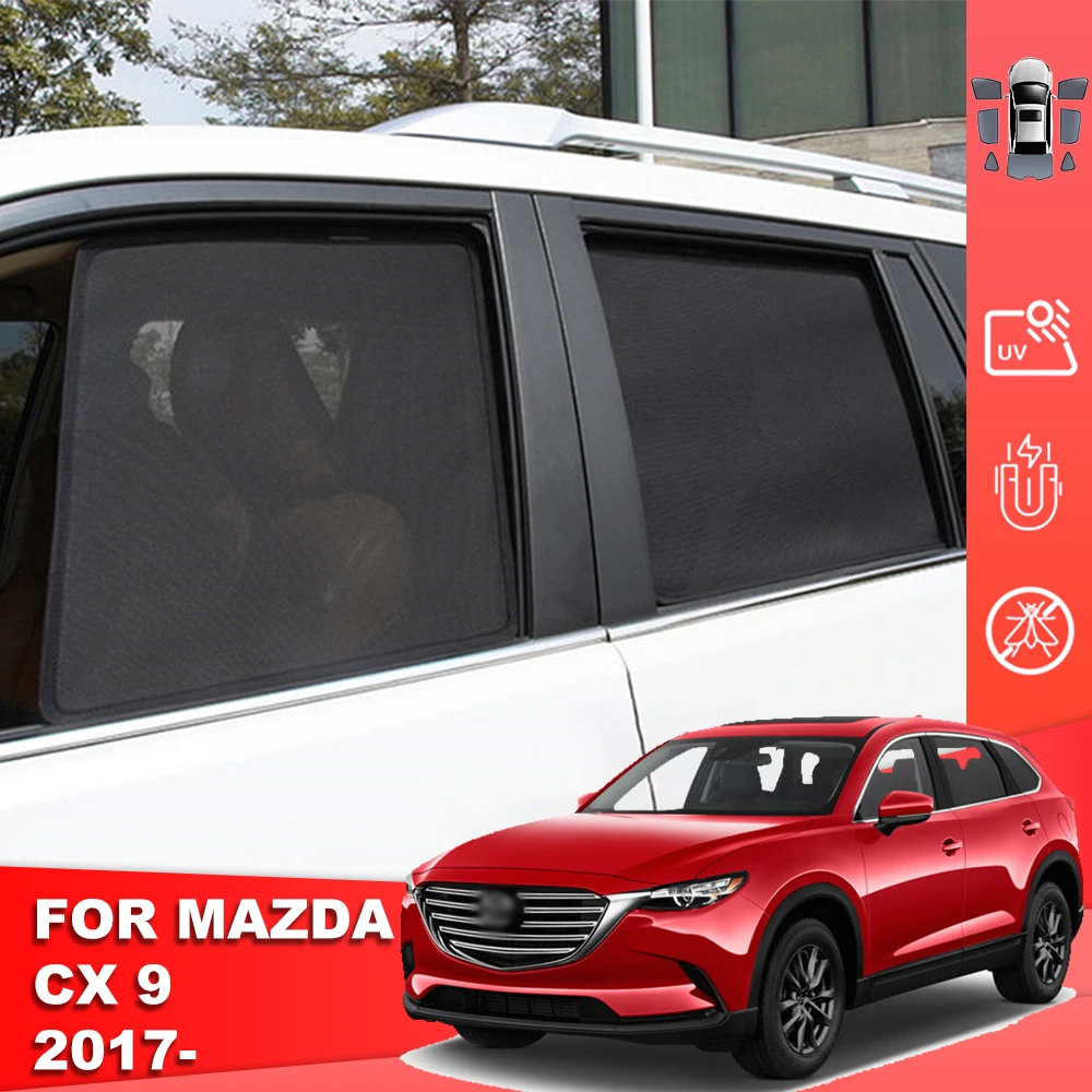 

For Mazda CX-9 CX9 TC 2016-2024 Magnetic Car Sunshade Shield Front Windshield Curtain Rear Side Baby Window Mesh Sun Shade Visor