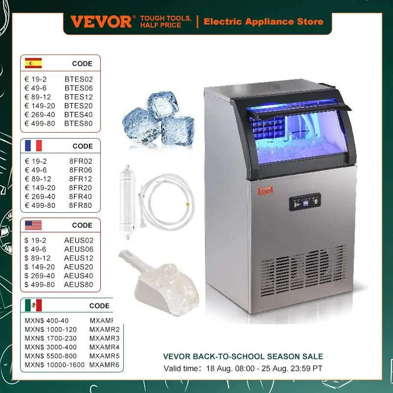 

VEVOR Commercial Ice Maker, 120lbs/24H, Ice Maker Machine, 50 Ice Cubes in 12-15 Minutes, Freestanding Cabinet Ice Maker