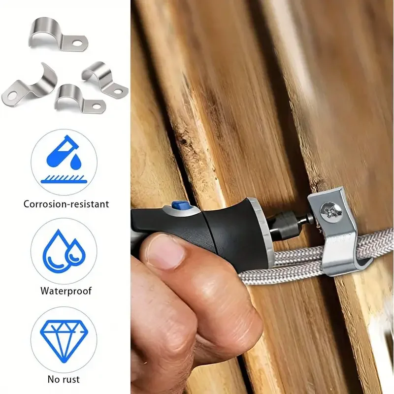 

50pcs Motorhome Metal Pipe Cable Fixing Clamps U-Shaped Stainless Steel Clips Hooks For Dia. 6-7mm Pipe RV Camper Accessories