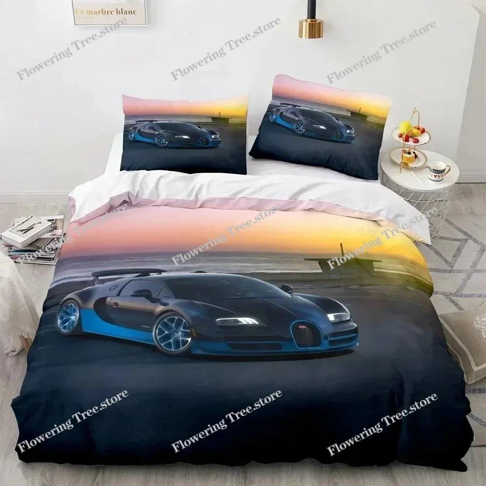Sports Car King Queen Duvet Cover Cool Colorful Supercar Pattern Bedding Set for Men Adult Race Car Polyester Quilt Cover