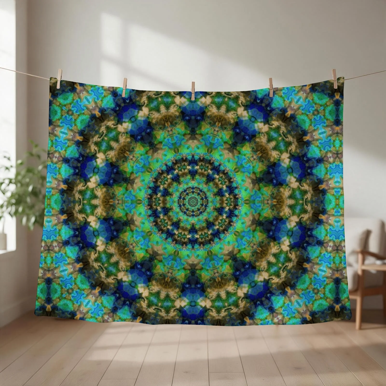 New Green Blue Mandala Throw Blanket couch cozy soft plush fuzzy picnic outdoor blanket