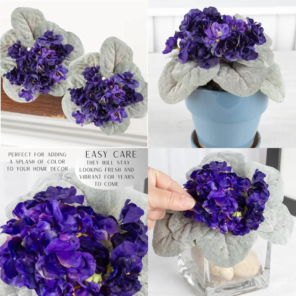 

Set of 2 Purple African Violet Artificial Silk Flower Bushes - Individual Polysilk Violet Flowers