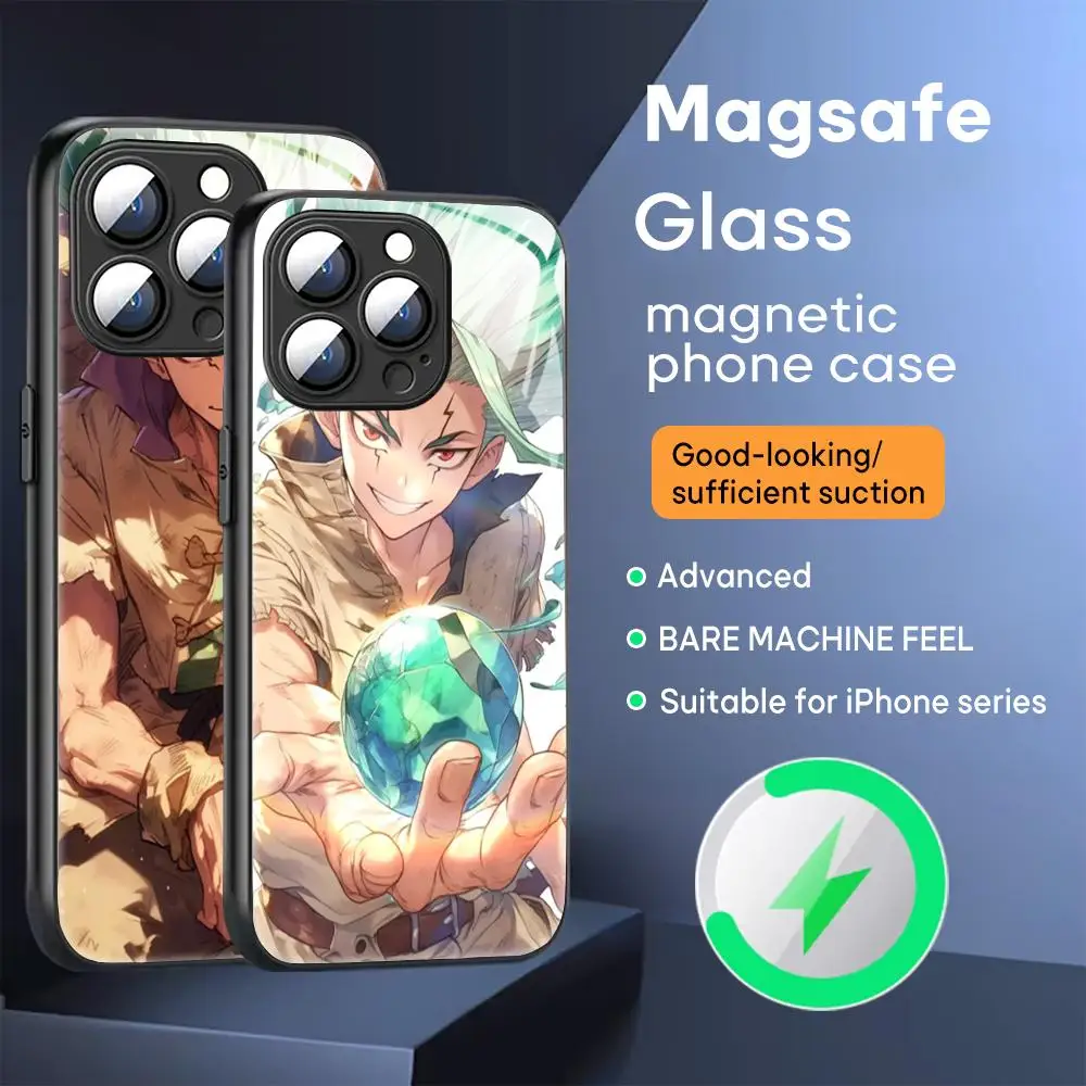 dr.stone Senkuu Phone Case For iPhone 16 15 14 13 12 11 X XR XS 8 Plus Mini Pro Max Glass Magnetic Phone Case