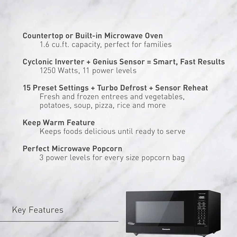 NN-SN75LB cu.ft Cyclonic Inverter Countertop Microwave Oven 1250Watt Power with Genius Sensor Cooking 1.6 cft Black