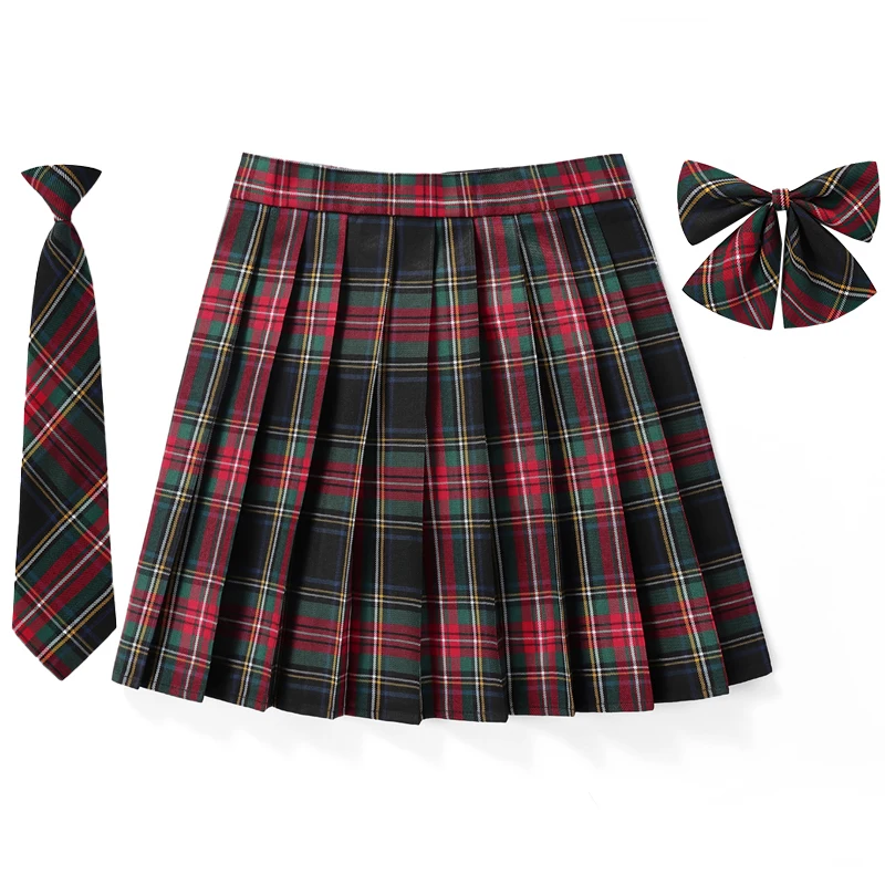 Saia Plissada de Cintura Alta feminina, Gravata Xadrez, Harajuku Preppy Mini, Linha A, Uniformes Escolares Japoneses, Saia Kawaii Meninas, Verão,