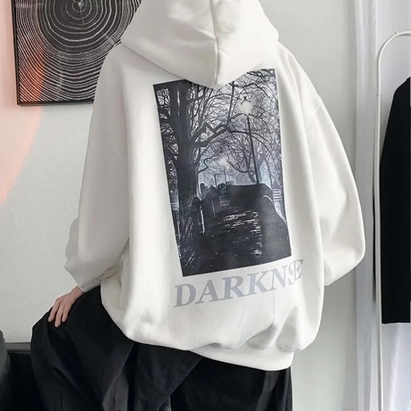 Hip Hop Sweatshirts For Man Hooded White Graphic Men's Clothing Winter Loose Autumn Aesthetic Funny Wholesale Offers Hoodies