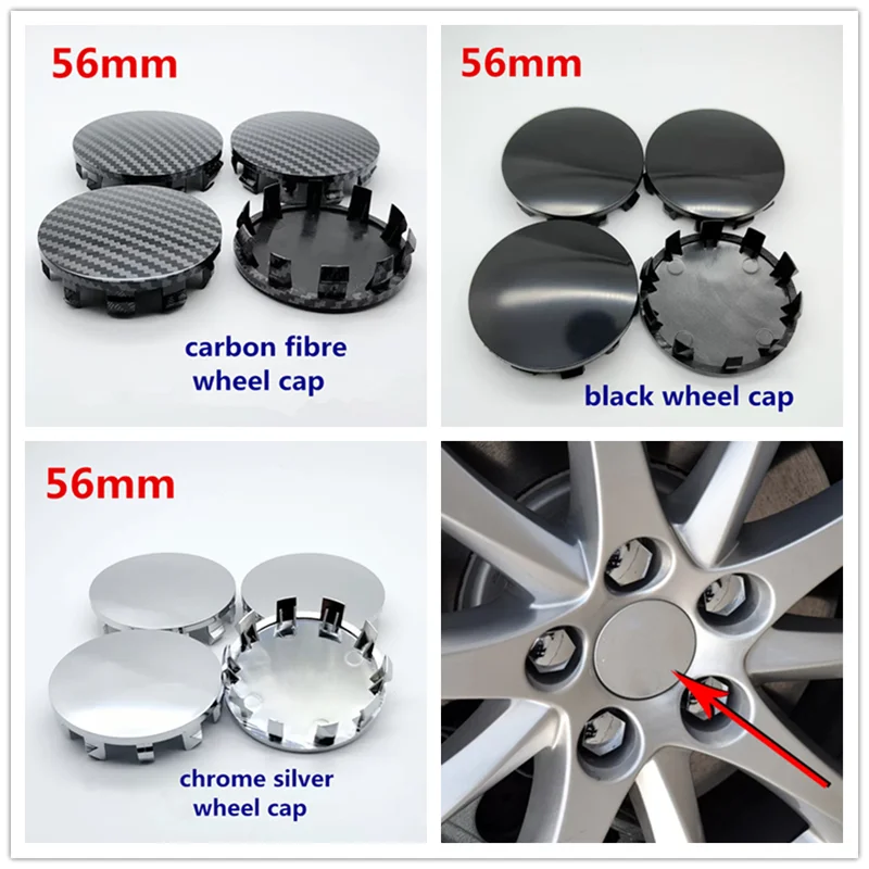 4pcs 20pcs 56mm Carbon/Chrome silver/Black No Logo Rim Cover For Car Wheel Center Hub Caps Emblem Sticker Badge Car Accessories