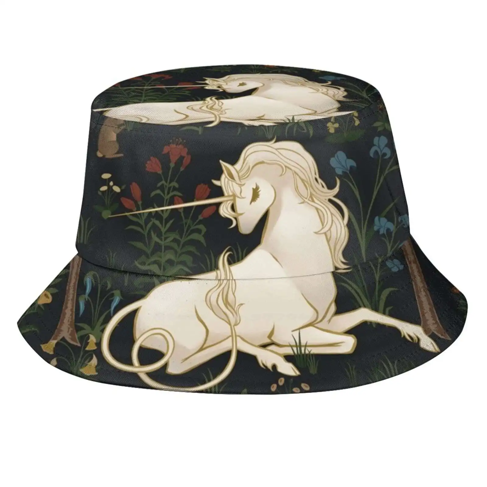 Unicorn Woods Pattern Hats Outdoor Hat Sun Cap Unicorn Forest Woods Fantasy Heraldic Medieval Flora And Fauna Mythical Beast