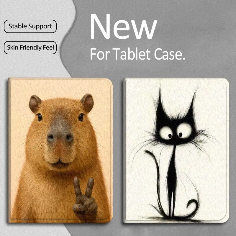 

Чехол для планшета Apple iPad Pro/Air 13 (2025, M2/M3/M4/M5, 12.9/13 дюймов), складной, с мультяшным рисунком кота и капибары, подарок