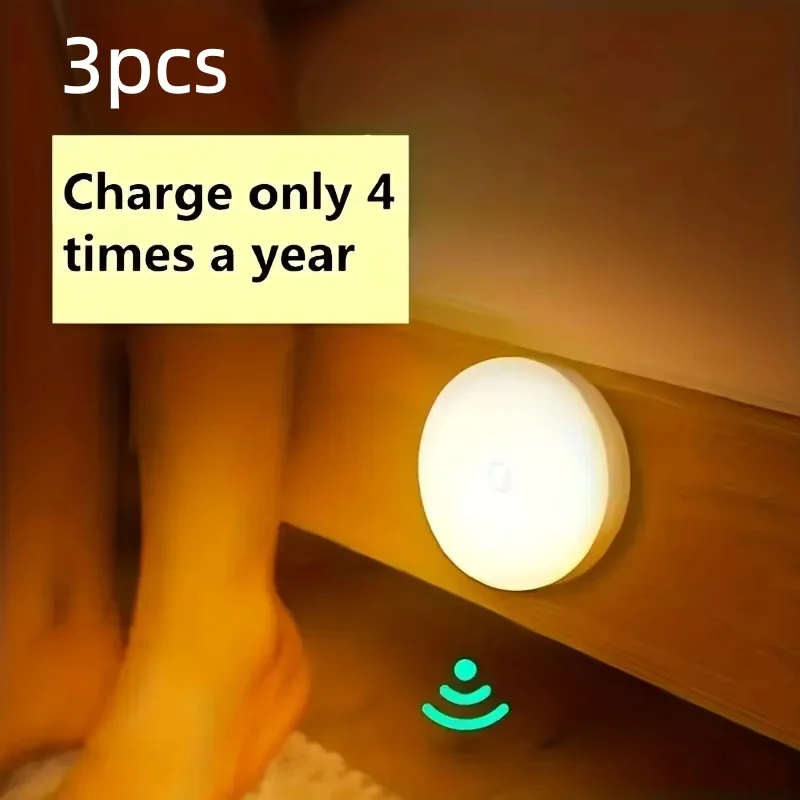 3-teiliges Nachtlicht mit Bewegungssensor – kabellose LED-Detektorlampe für Schlafzimmer, Treppenhaus, Schrank und Raumdekoration