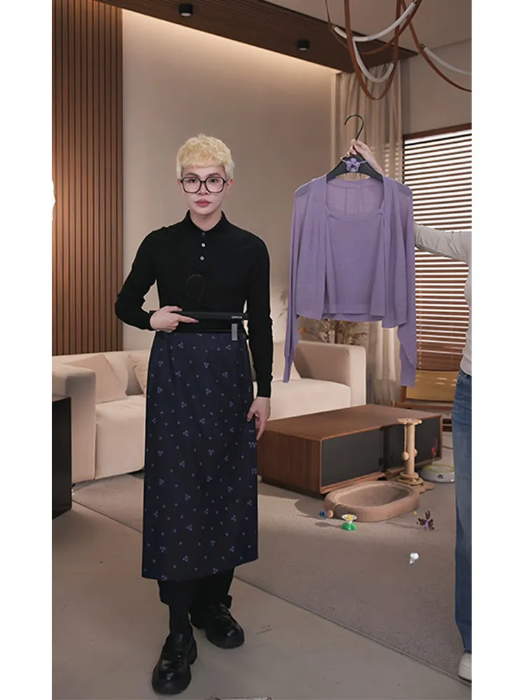 

Ele Faionable Women's Tee-Piece Set with Strap Knitted Top Floral Print f Skirt Casual Sle Spring Autumn Wear