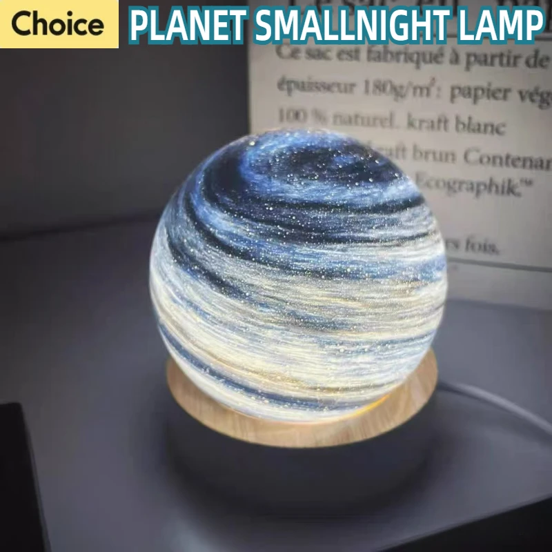 3D Planet Crystal Ball LED Night Light Moon Galaxy USB Night Light Bedroom Bedside Atmosphere Table Decoration Lamp