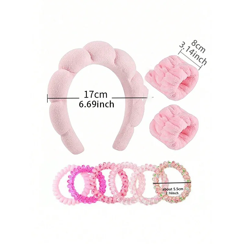 منشفة مكارون للنساء إسفنجة فلانليت ، عجين مقلي ، عصبة شعر للوجه ، رباط معصم ، مشبك شعر علوي عالي الجمجمة ، 9 *