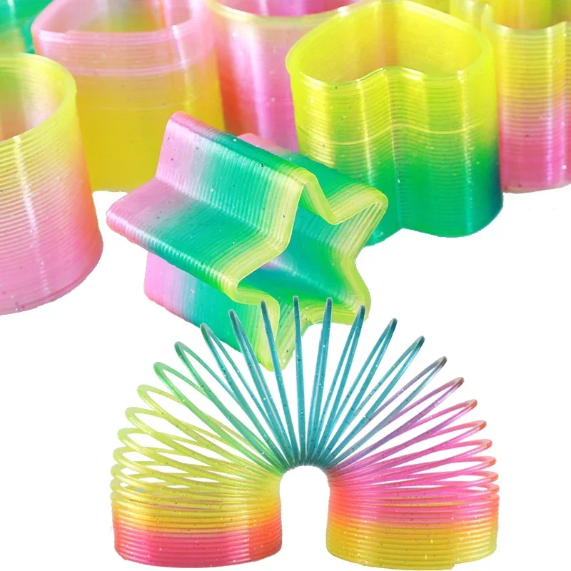 Rainbow Polygon Rainbow Neon Plastic Magic Spring Circle Folding Plastic Spring Coil Children\'s Creative Magical Buck Toys