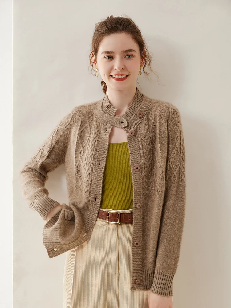 

Light Luxury Women Cashmere Sweater Preppy Style O-neck Cardigan Knitted 100% Cashmere Knitwear Autumn Winter Clothes Tops