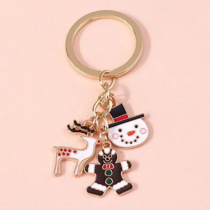 Cute Enamel Christmas Santa Claus Keychain Snowman Key Ring Pendants for Key Holder Handbag Accessories DIY X'mas Jewelry Gift