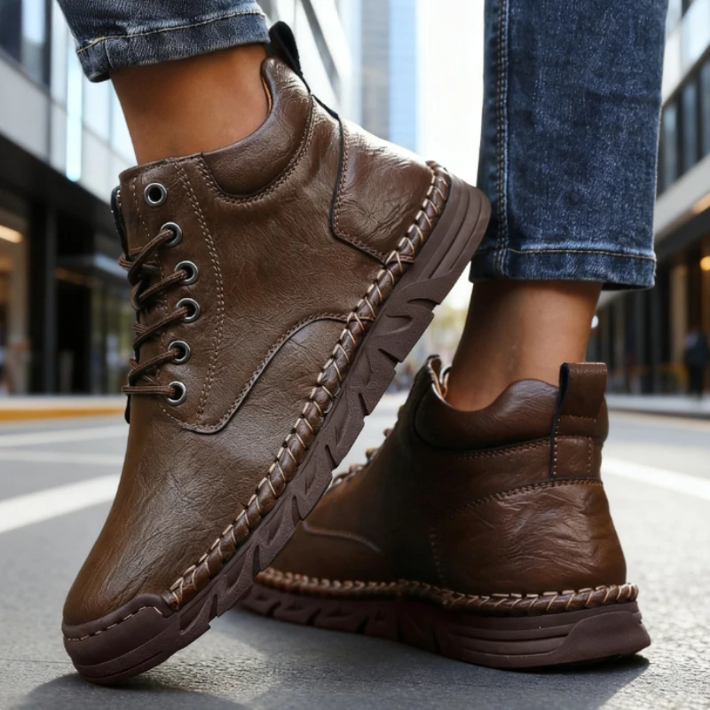 Hohe Qualität der nackten Damenstiefel, bequeme, atmungsaktive Schnür-Loafer, vielseitige, handgefertigte, vielseitige Freizeit-Sneaker aus Leder