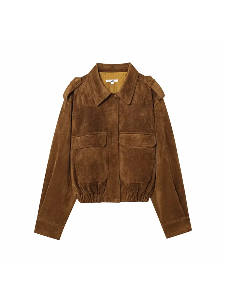Frauen 2025, Herbst Winter Neue Mode Lässig Retro Lange Hülse Drehen-unten Kragen Zipper Taschen Einfarbig Slim Fit jacke
