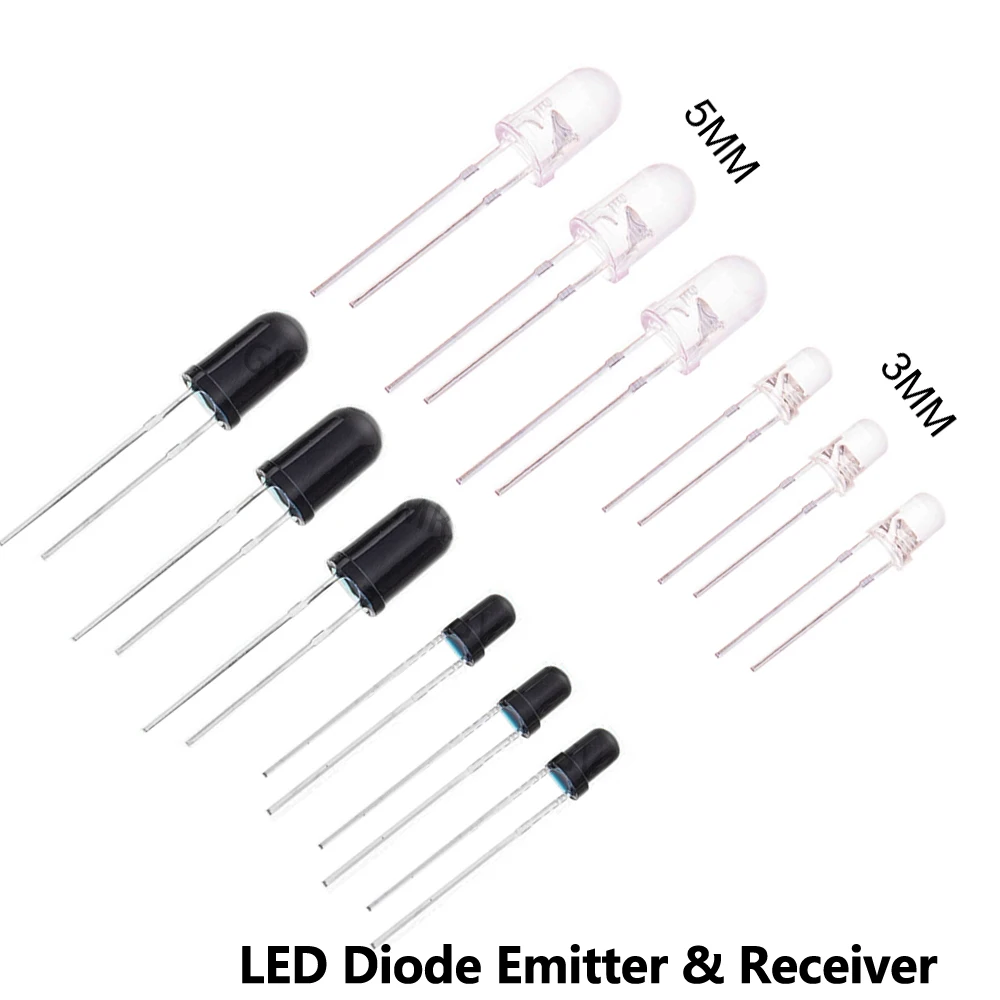 50/100/1000PCS LED Diode Emitter & Receiver Pair 3/5mm White Emitter Black Receiver for PCB DIY Electronics 5MM launch