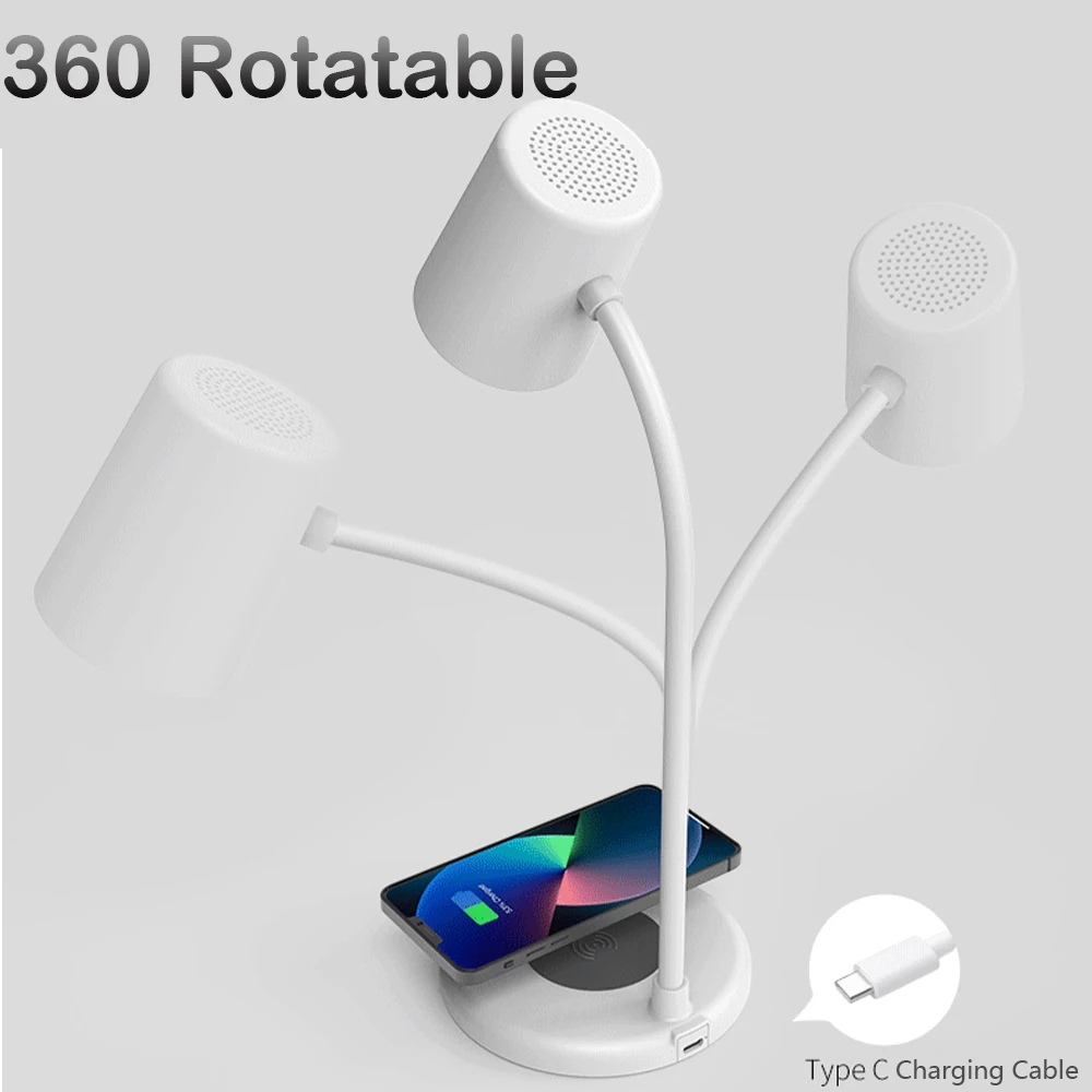 Imagem -02 - Lâmpada de Mesa Led Regulável com Alto-falante Bluetooth Carregador sem Fio Rápido Eye Desktop Reading Night Lights Rotação de 360 °