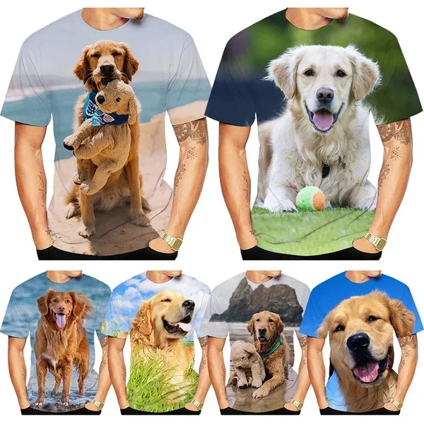 

Summer Fashion Casual Man T-shirt Cute Dog 3D Printed T-shirt Trend Short-sleeved Shirt Golden Retriever