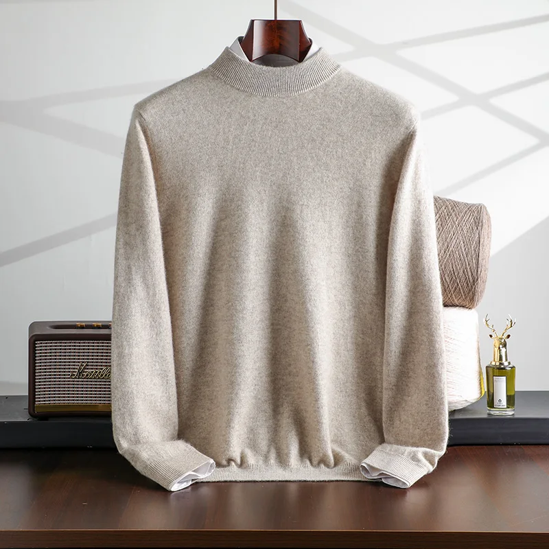 New {100% Cashmere} Men\'s Cashmere Hot Selling Half High Collar Casual Solid Color Knitted Sweater for Men