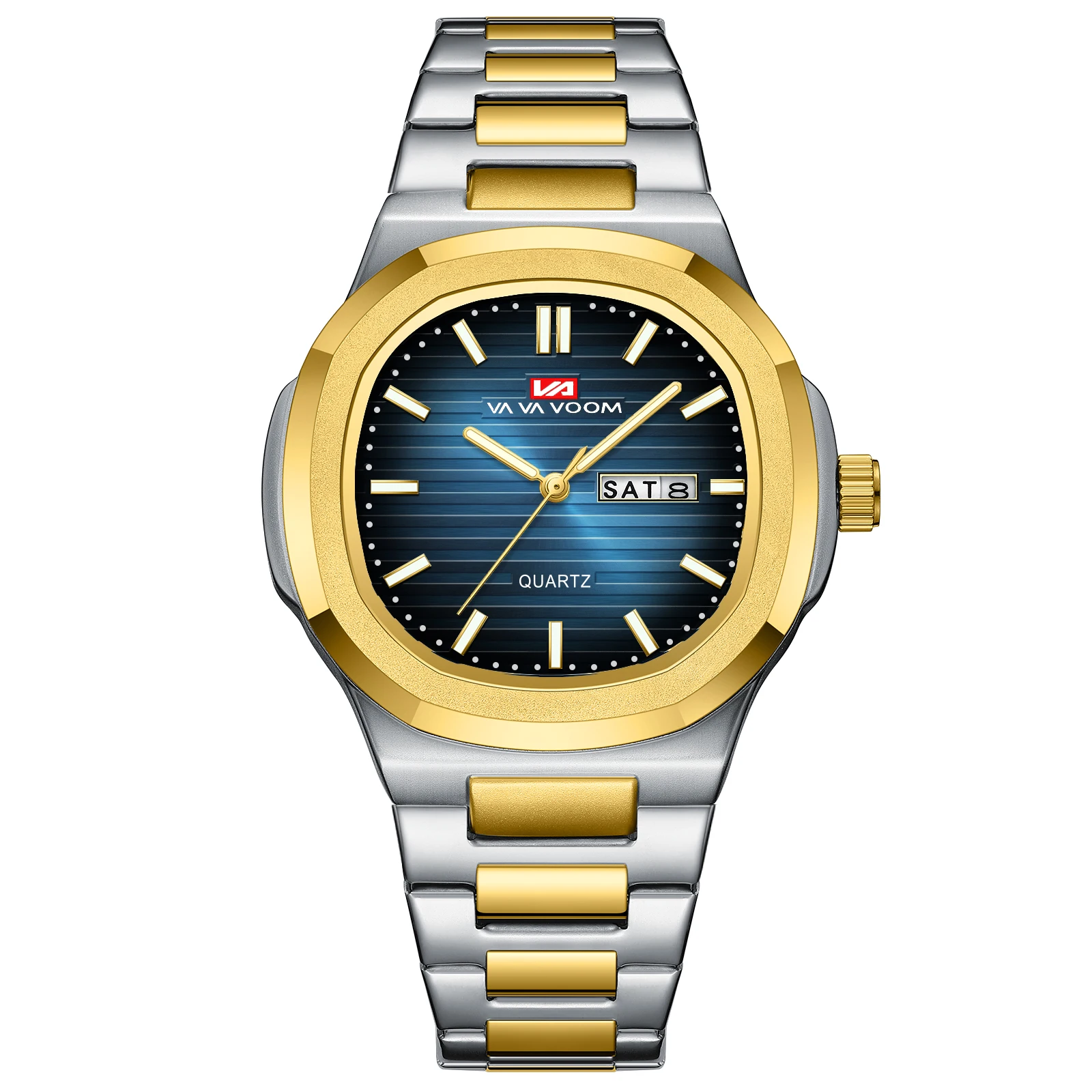 VA VA VOOM Brand Men Watch Quartz Movement Night Light Business Style Gorgeous Clock Stainless Steel Mesh 3Bar Waterproof Watch