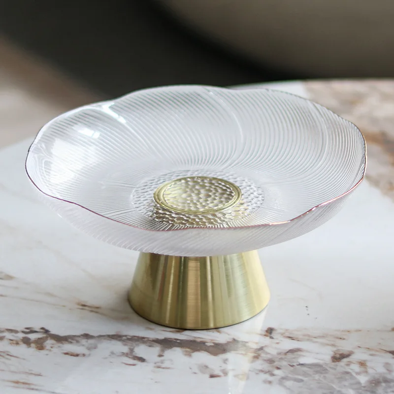 

High Footed Glass Fruit Plate, Gold Edged Transparent Glass Bowl, Tableware, Snacks, Nut Bowl, Dessert Bowl, Kitchen Supplies
