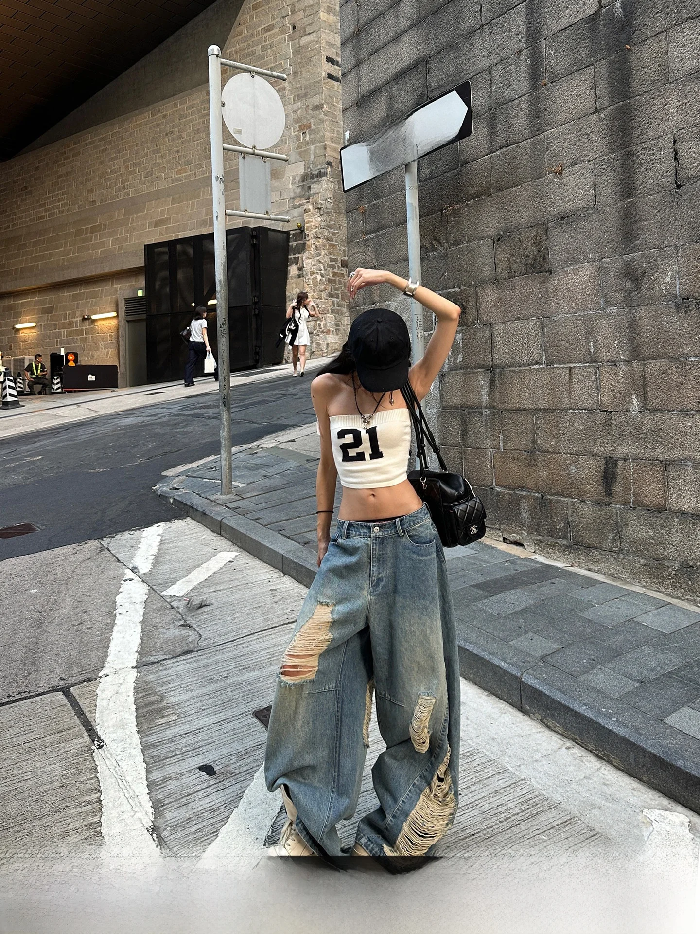 

Warden Blue Ripped Denim Jeans Women's Low Waist Loose Wide Leg Pants Casual Cotton Trousers Breathable Autumn Wear