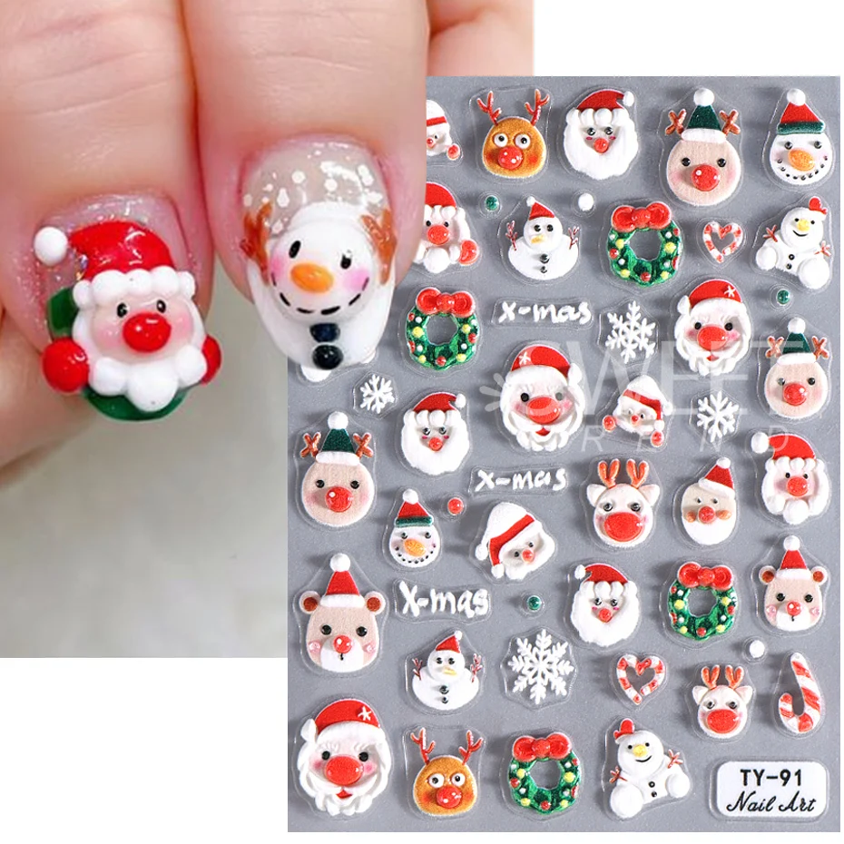 Adesivi per unghie di natale 5D Bronzing Crystal Ball Snowflake Cartoon babbo natale albero di natale cervo pupazzo di neve Manicure invernale fai