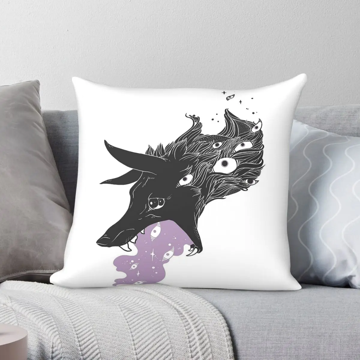 

Wolf Creature With Stars Eyes Square Pillowcase Polyester Linen Velvet Creative Zip Decorative Throw Pillow Case Sofa Seater 18"