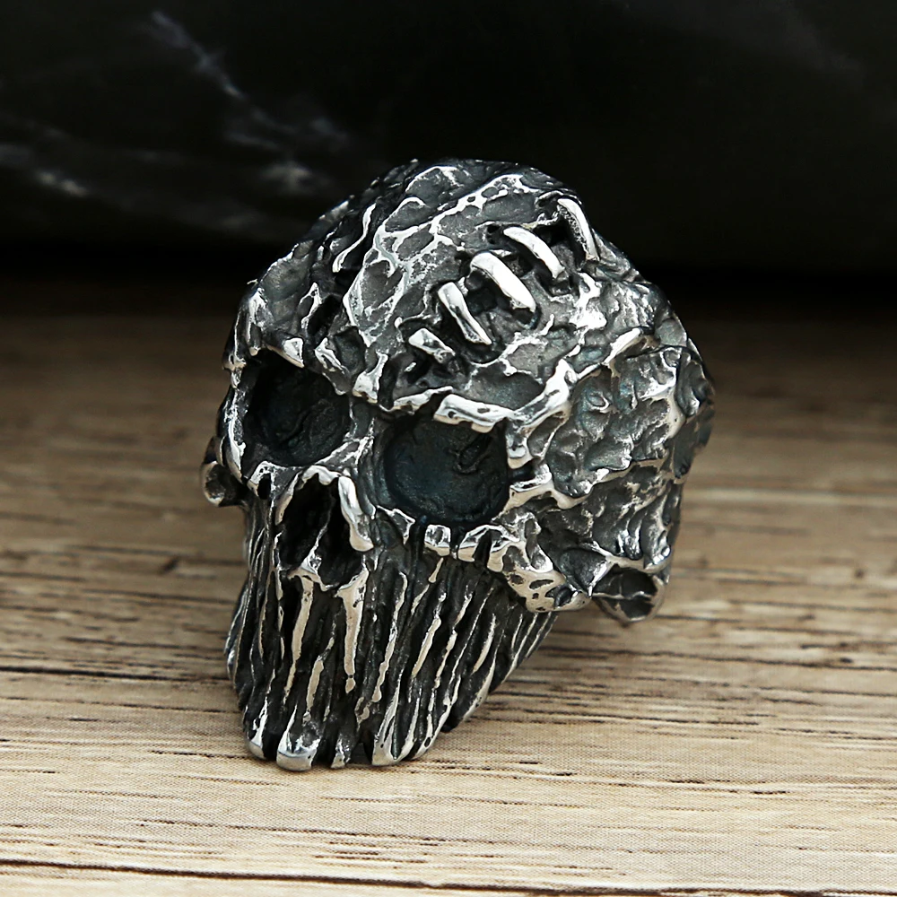 Gothic Vintage Black Devil Skull Rings Steampunk Stainless Steel Skull Ring Men\'s Hiphop Motorcycle Rock Biker Jewelry Wholesale