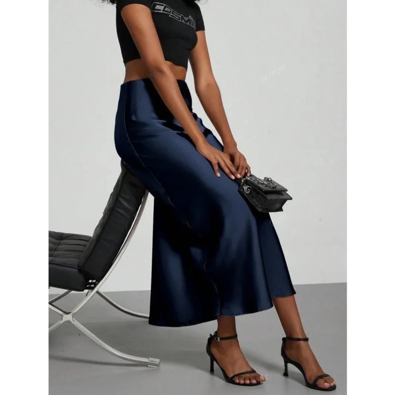 

Women's Elastic Satin Long Skirt Cross-Border Sle Vintage Ciwalk Nine-Piece Pants Large Size Tee-Vinyl Fiber