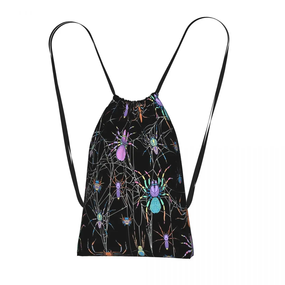 Vibrant Colorful Spider And Web Pattern Backpacks Portable Drawstring Bundle Pocket Sports Bag Book Bags for Man Woman School