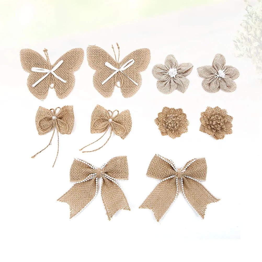 

10pcs Burlap Flower Decor Accessories Delicate Linen Wedding Craft DIY Bowknot Jute Decor Practical Handmade Ribbon Set