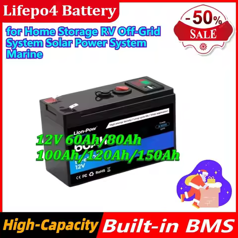 Lifepo4 Battery 12V 60-150Ah High Quality with Built-in BMS Fit for Home Storage RV Off-Grid System Solar Power System Marine