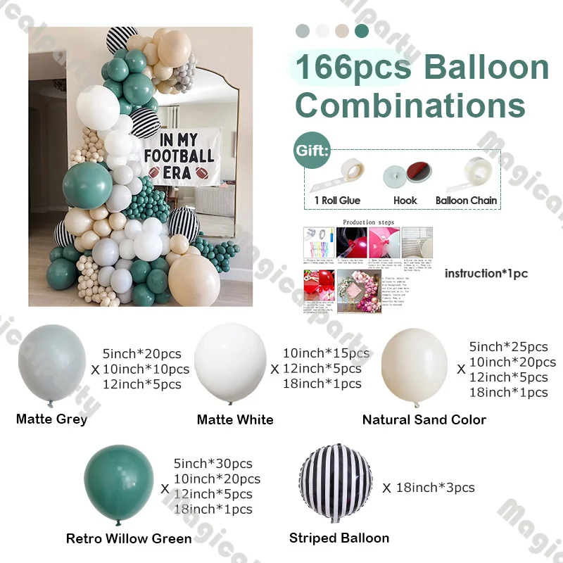 166pcs Latex Balloon Set Retro Willow Green Christmas Tree Balloons Christmas Candy Party Decoration Supplies Sports Theme Party