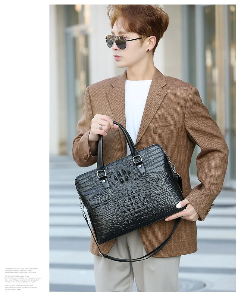 New Luxury Alligator Cow Genuine Leather Business Men\'s Briefcase Male Briefcase Shoulder Bag Men Messenger Laptop Computer Bag