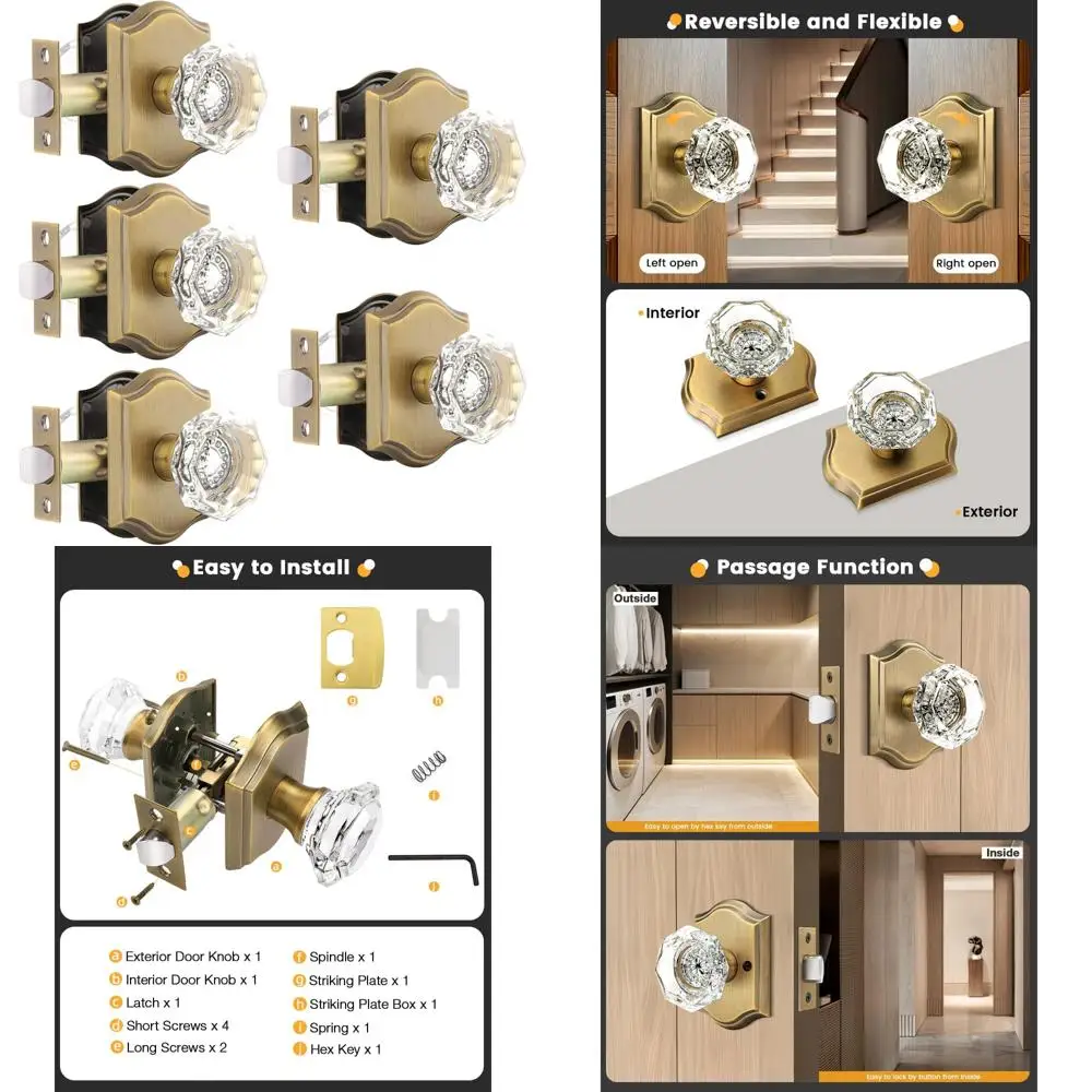 

Хрустальные дверные ручки из античной латуни, 5 шт., прозрачная восьмиугольная форма, вход без ключа, идеально подходит для зала, гардероба, прачечной