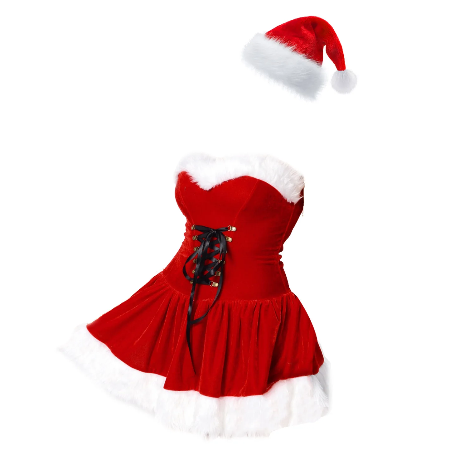 Mini-Robe Bustier Mère Noël Sexy en Velours avec Bonnet – photo 6