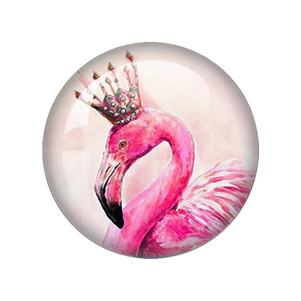 Beauty Pink Flamingo 10pcs Set 12mm/16mm/18mm/25mm Round Photo Glass Flat Back Making Findings Jewelry Findings