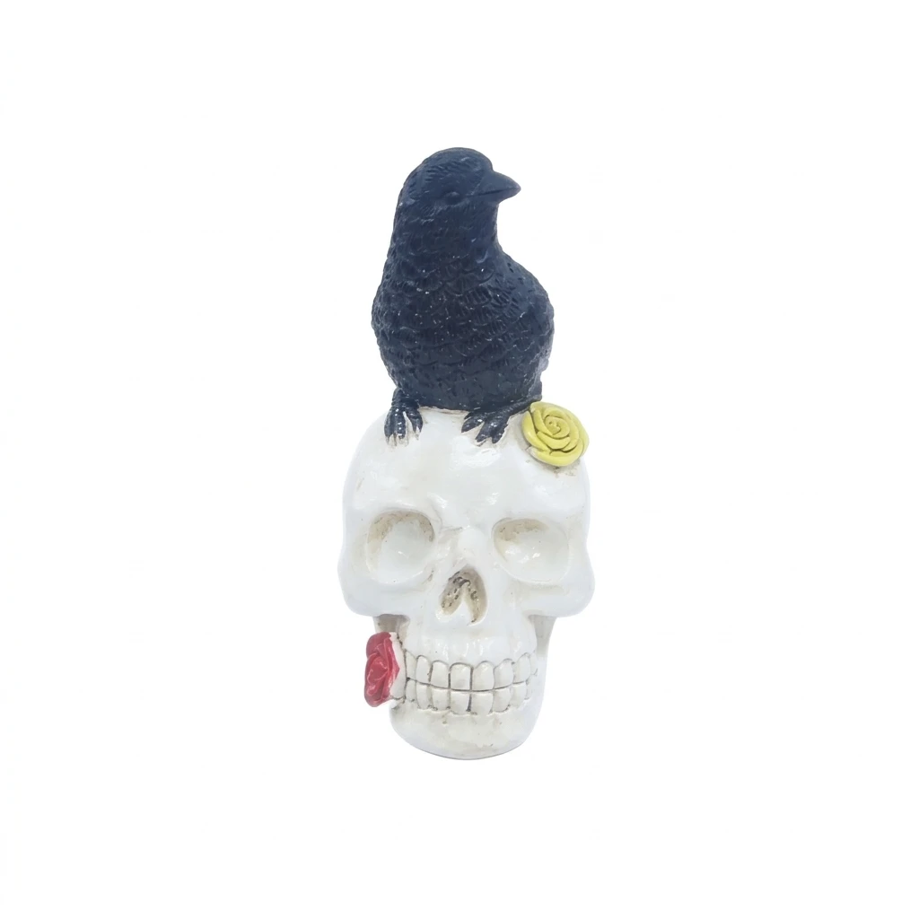 Halloween Resin Ghost Head Raven Water Ghost Skull Statue Decoration 1 Piece Horror Theme Ornament for Indoor Outdoor Party